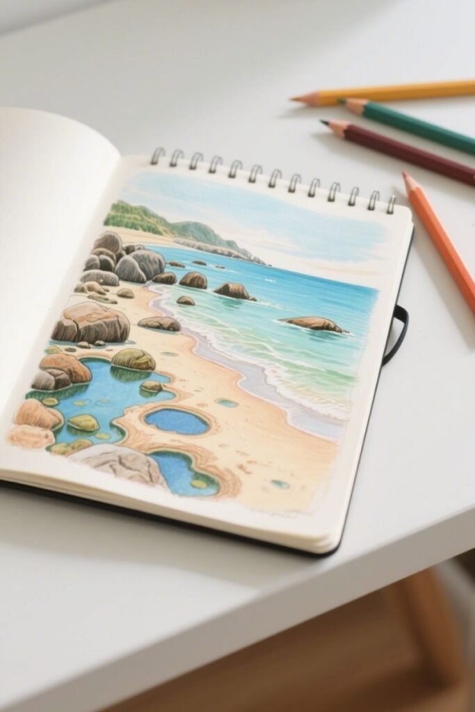 a beach landscape drawing ideas