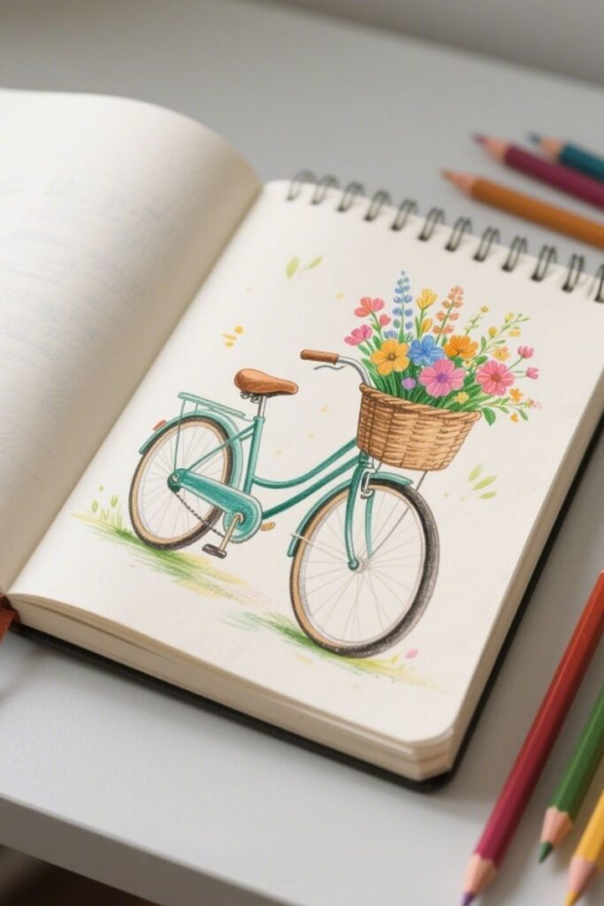 a bicycle spring drawing ideas