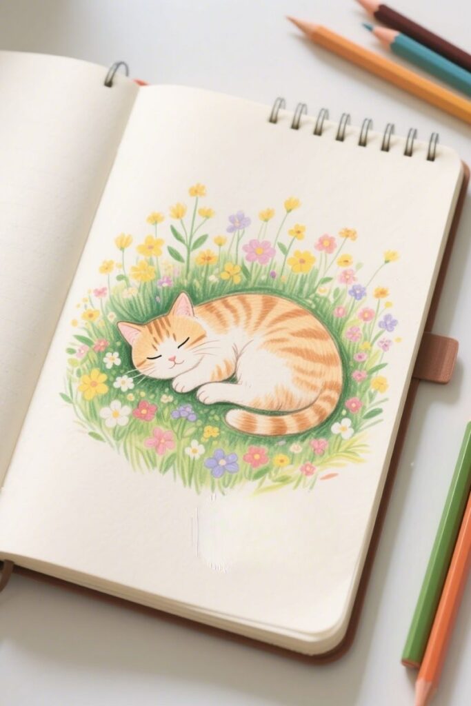 a cat spring drawing ideas