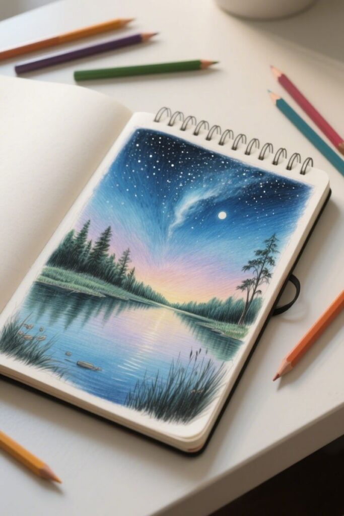a night landscape drawing ideas