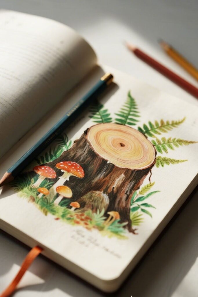 a tree stump nature drawing ideas