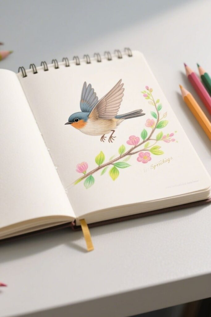 bird spring drawing ideas