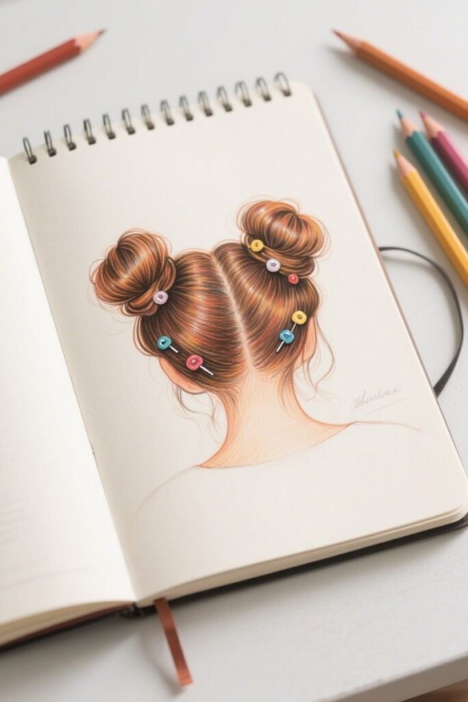 buns hair drawing ideas