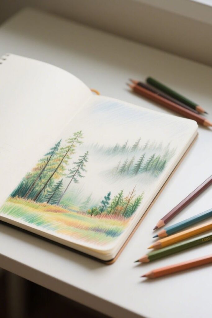 foggy forest landscape drawing ideas