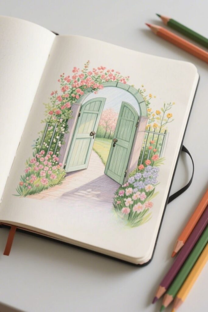 garden gate spring drawing ideas