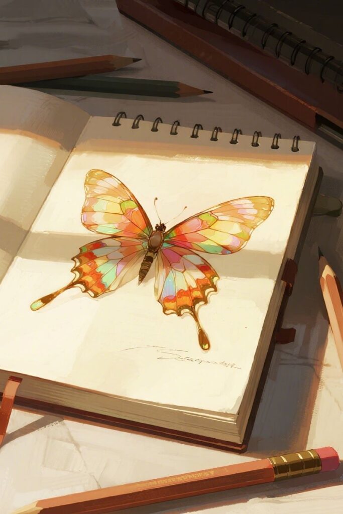 glass wind butterfly drawing ideas