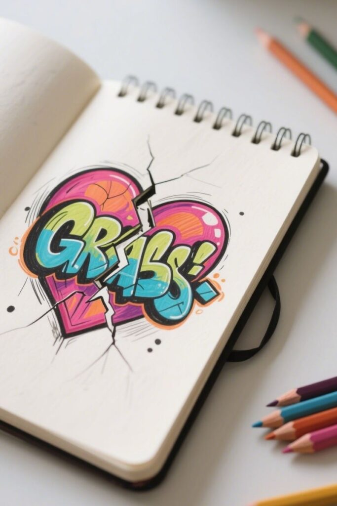 heart graffiti drawing ideas