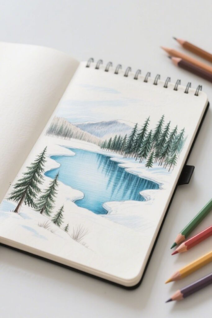 lake landscape drawing ideas