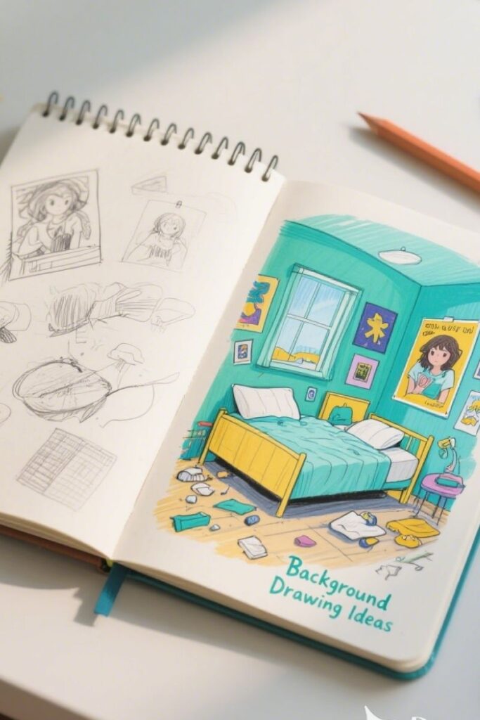 messy teen roombackground drawing ideas
