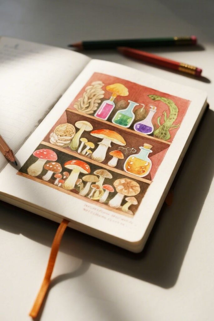 shelf mushroom drawing ideas