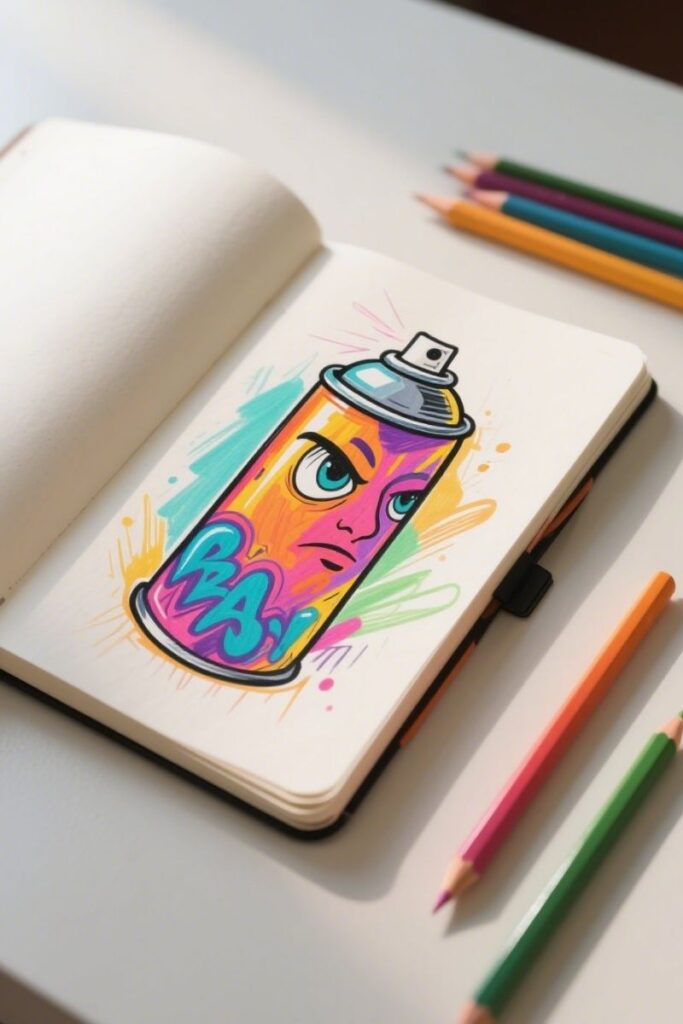 spray with face graffiti drawing ideas