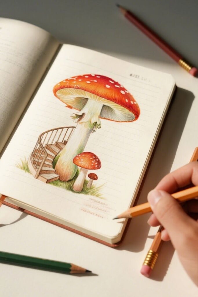 staircase mushroom drawing ideas