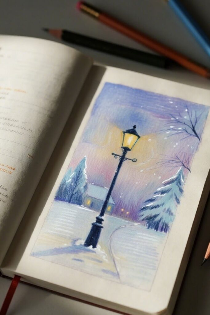 street lamp winter drawing ideas