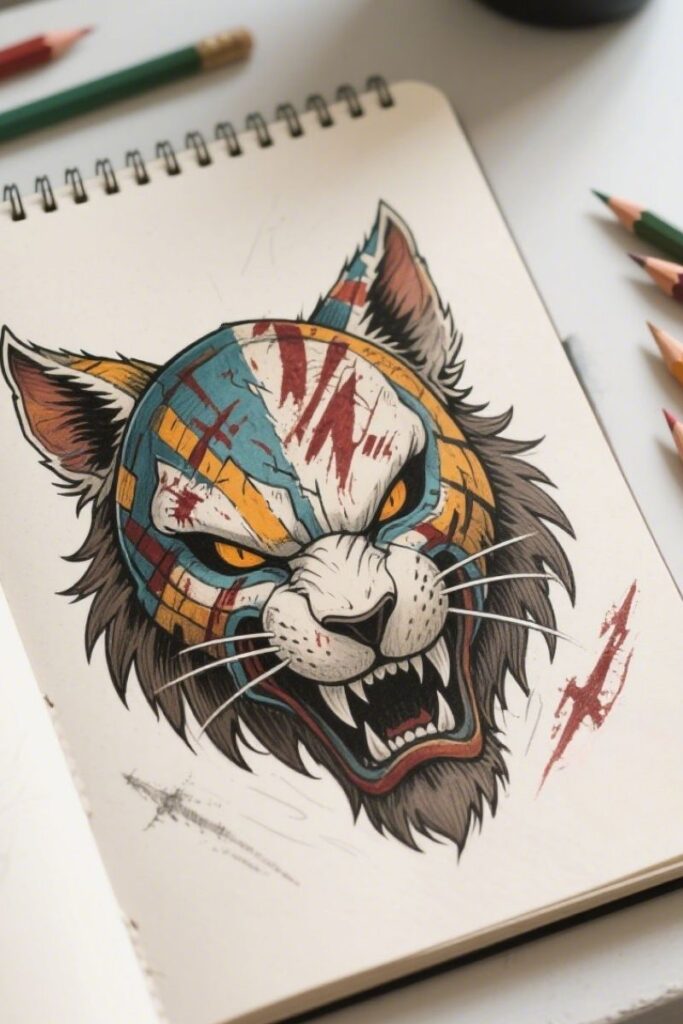 therian mask ideas drawing war