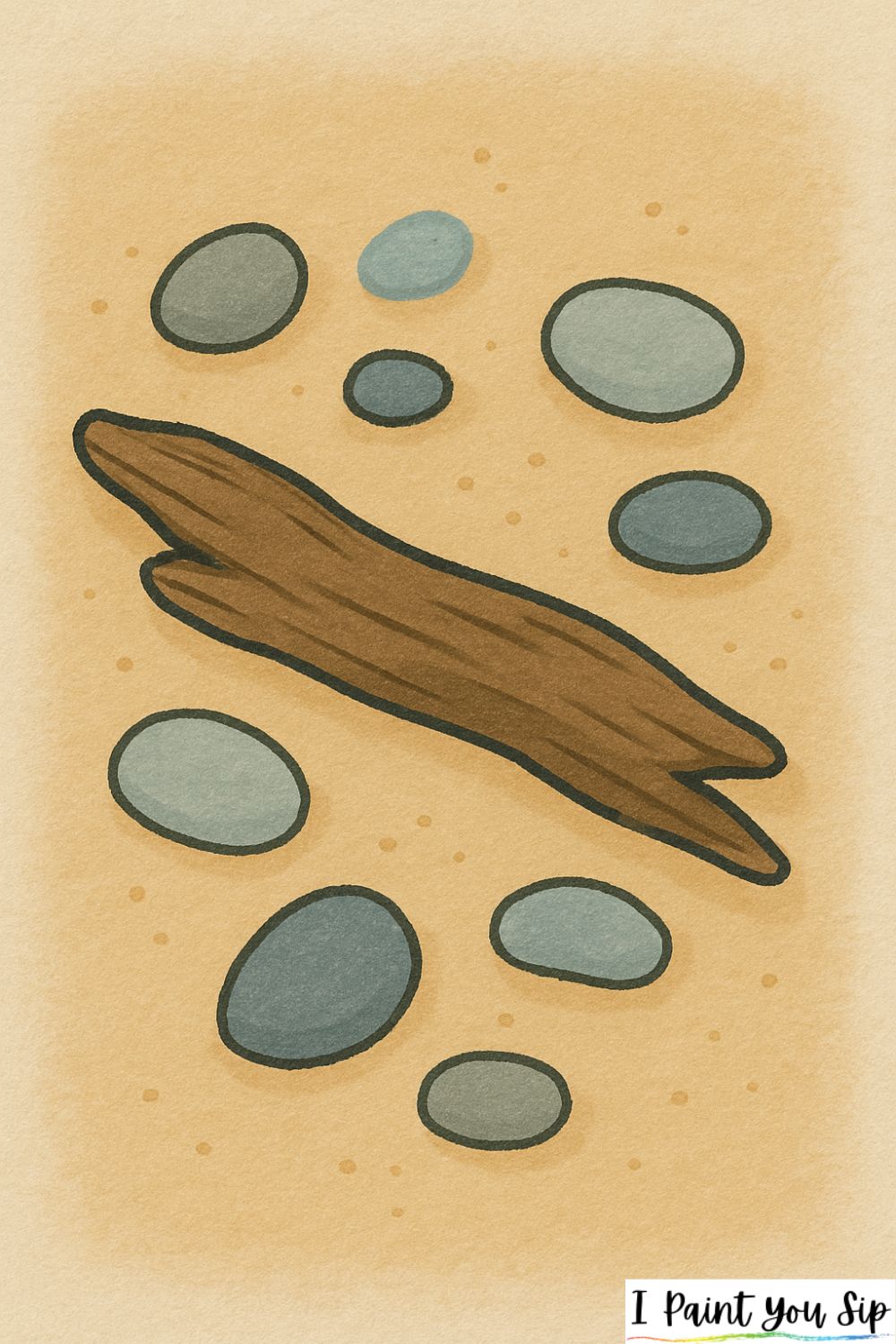 driftwood and pebbles