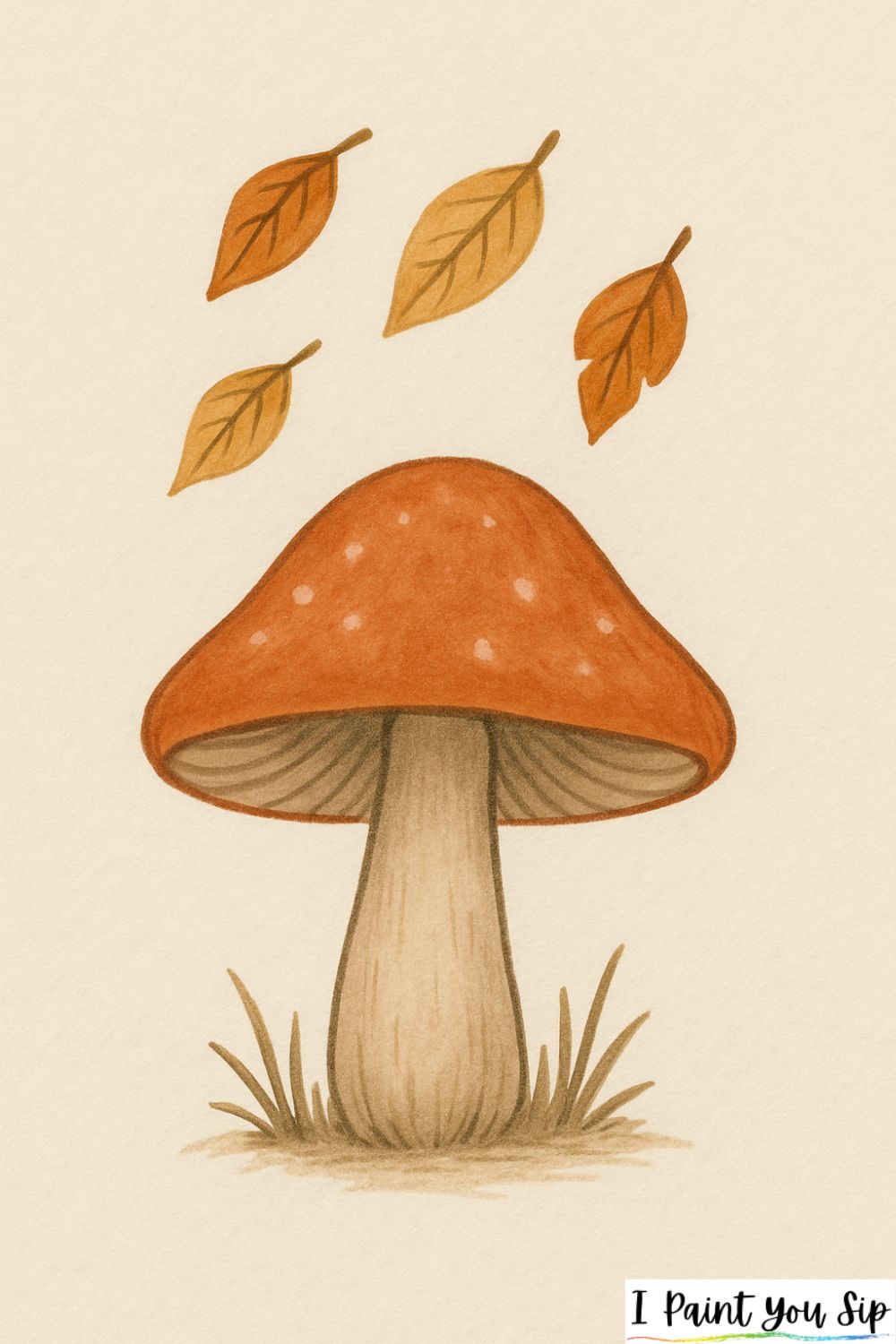 mushroom with falling leaves