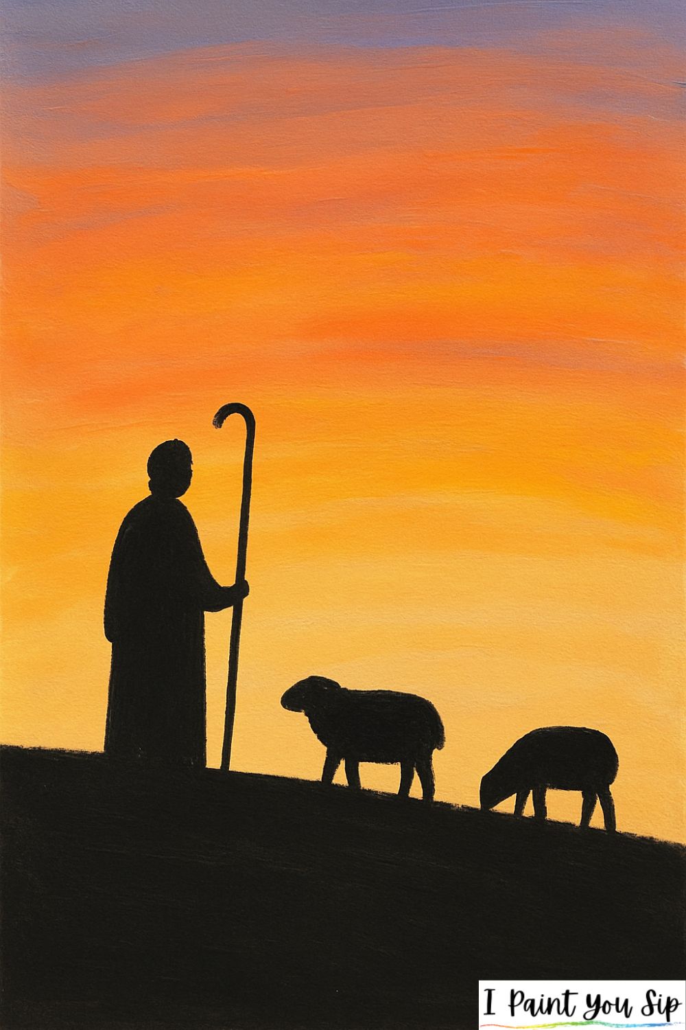 shepherd and sheep silhouette