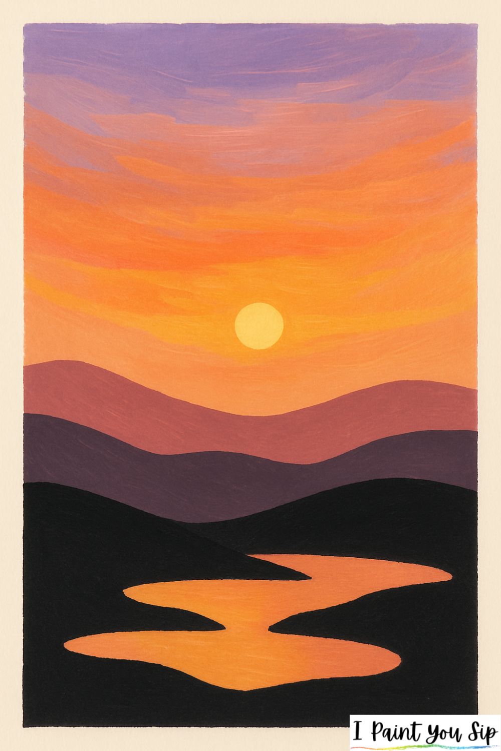 sunset over layered cutout hills