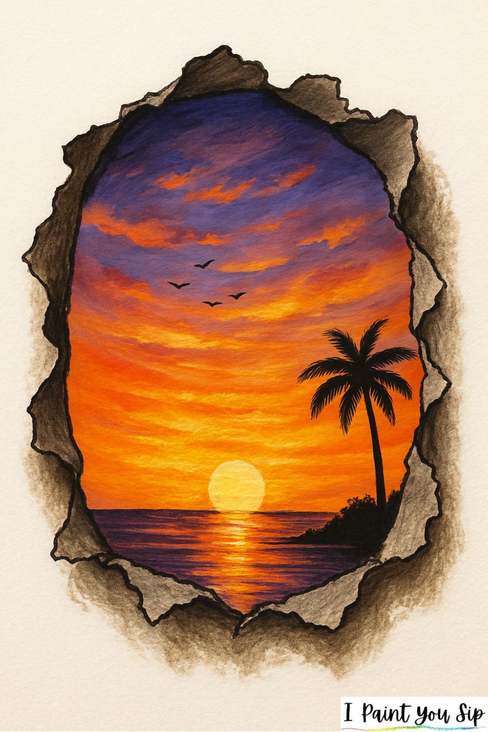 sunset through a torn paper edge
