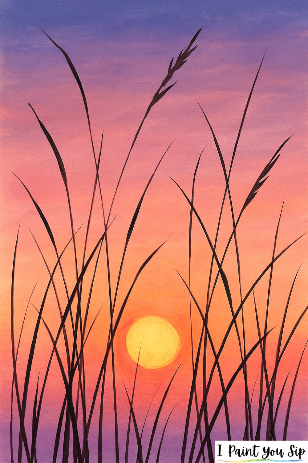 sunset through tall grassy blades