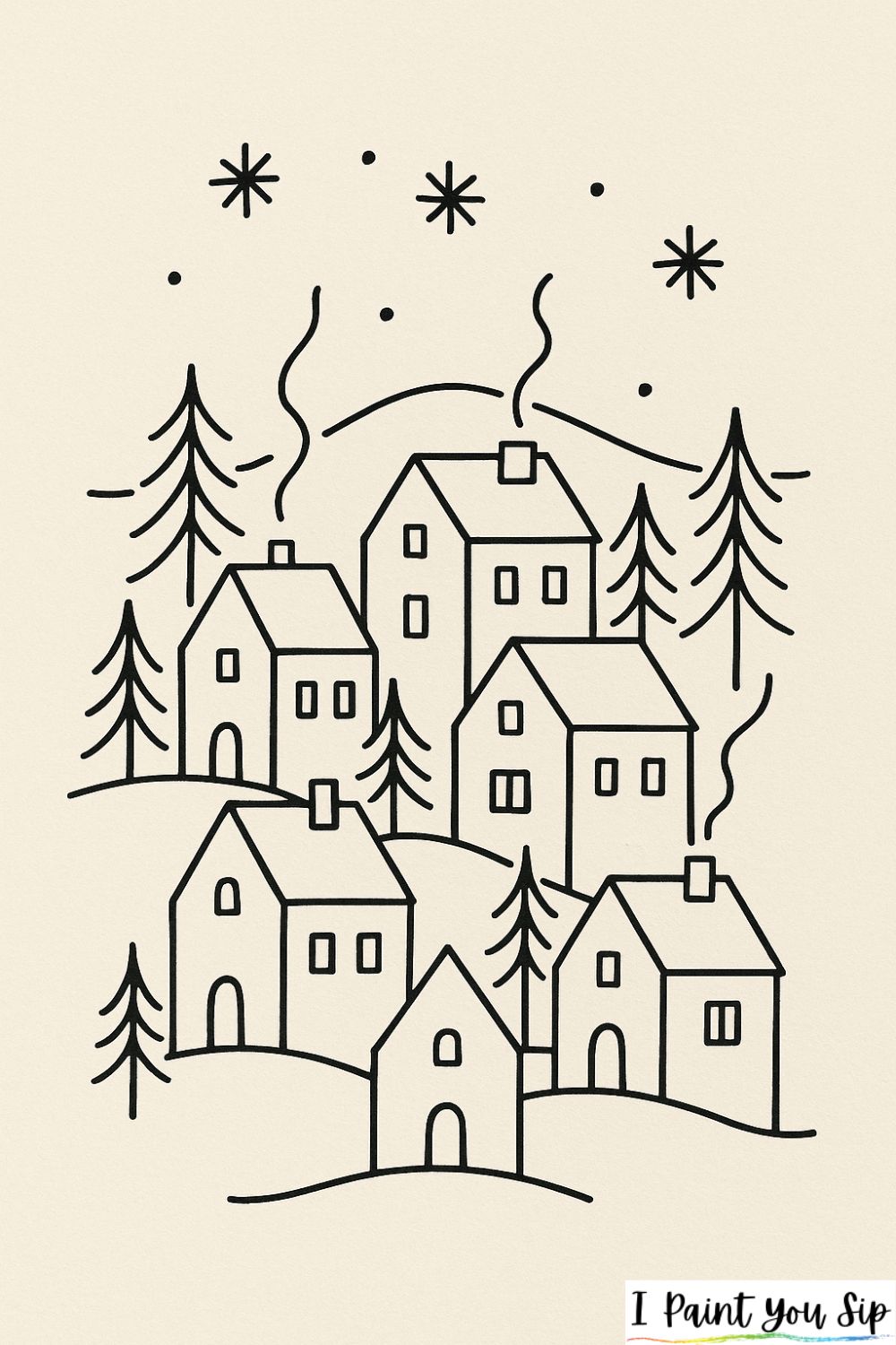 winter village line art